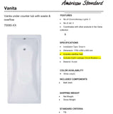 American Standard Vanita under counter tub with waste & overflow (70080-WT)