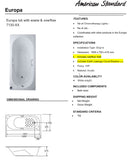 American Standard Europa tub with waste & overflow (TF-7130-WT)