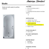带排水和溢流功能的美国标准工作室浴缸 (TF-7140-WT)