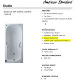 American Standard Studio tub with waste & overflow (TF-7140-WT)