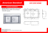 American Standard Kitchen Sink Bowl with Waste and Overflow (FFASX104-602B50BC5)