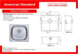 American Standard Kitchen Sink Small Single-Bowl with Waste and Overflow (FFASX110-202B50BC5)